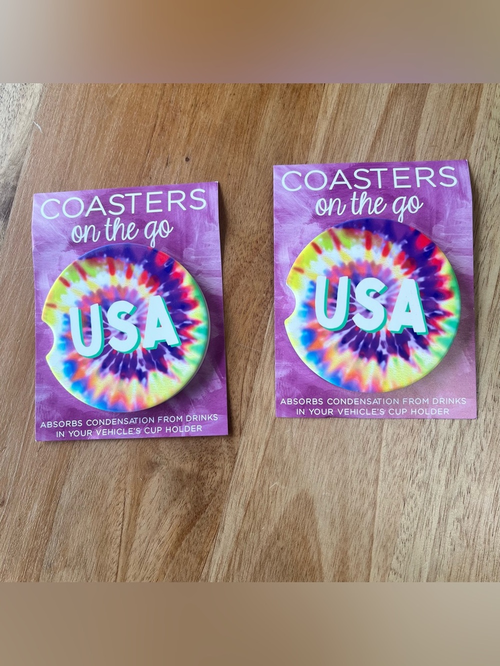USA 🇺🇸 Tie-Dye Car Auto Cup Holder Coaster - Set of 2